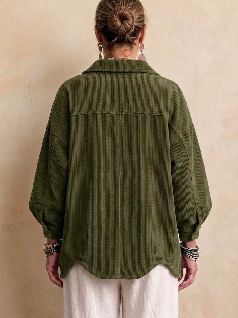 Oversized Corduroy Jacket With Large Lapels And Oversized Metal Buttons