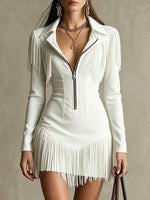 Faux Suede Zip-Up Fringe Western Mini Dress