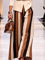 Vintage-style Cotton-blend Striped Wide-leg Trousers