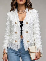 Elegant Tweed Jacket With Gold Buttons And Tassels