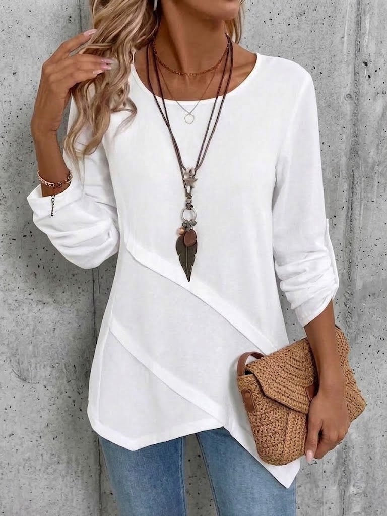 Crew-neck Shirt With An Asymmetric Hem