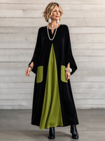 Elegant Artistic Cut Color-block Velvet Dress
