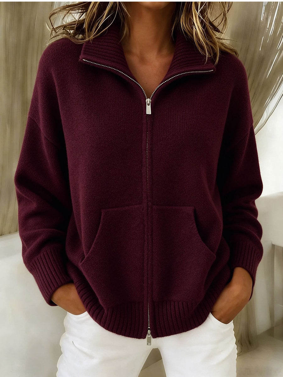 Cozy Zip-Front Knit Cardigan