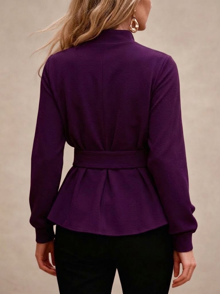 Mock-neck Long-sleeve Top With A Fitted Waist And Ruffled Hem
