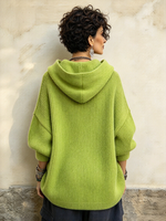 Chic Oversized Ribbed Asymmetrical Button Hooded Sweater