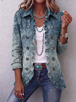 Bohemian-style Gradient Vintage Scroll-print Ruffled Jacket