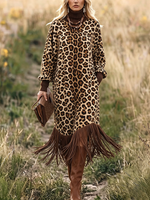 Boho Chic Wild Leopard Fringe Dress