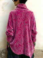 Velvet High-neck Top Featuring A Vintage Paisley Print And An Asymmetrical Button-front Design