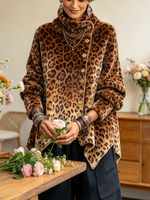 Bold Leopard Print Asymmetrical High-neck Velvet Top