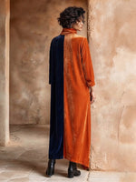Artistic Color-blocking Asymmetric Velvet Maxi Dress