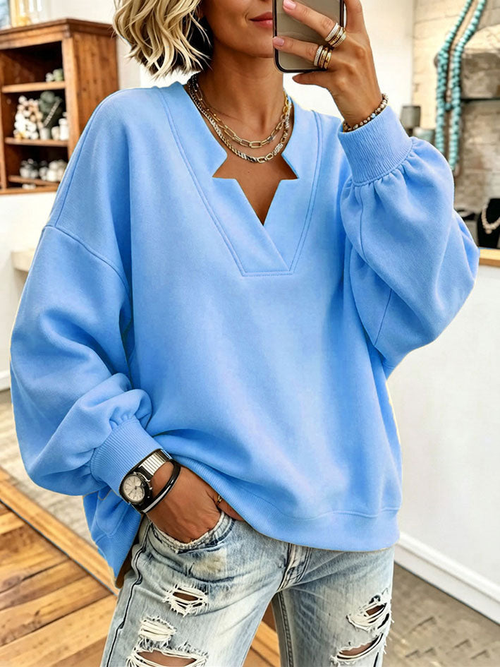 Cozy Cuffs V-neckline Oversized Sweatshirt