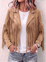 Women's Solid Color Lapel Long-sleeved Casual Loose Tassel Jacket