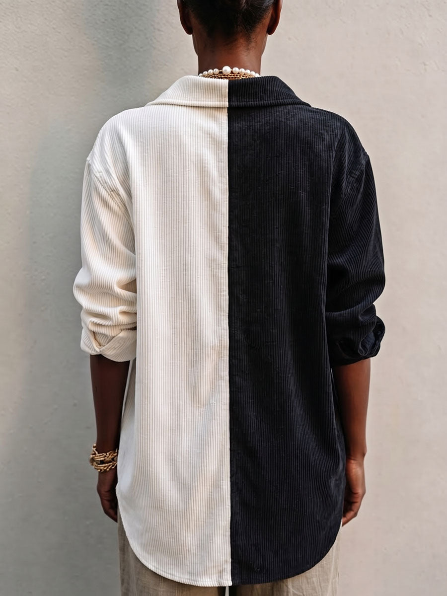 Stylish Black And White Corduroy Shirt