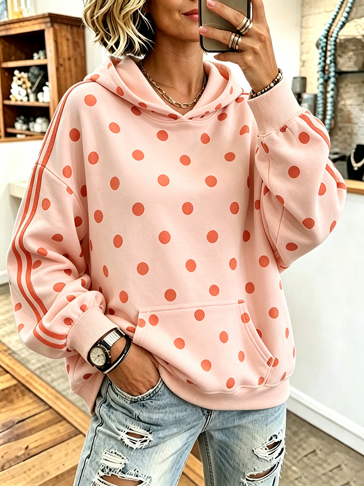 Casual Oversized Polka Dot Hoodie
