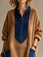 Boho Casual Cozy Colorblock Faux Suede Maxi Dress