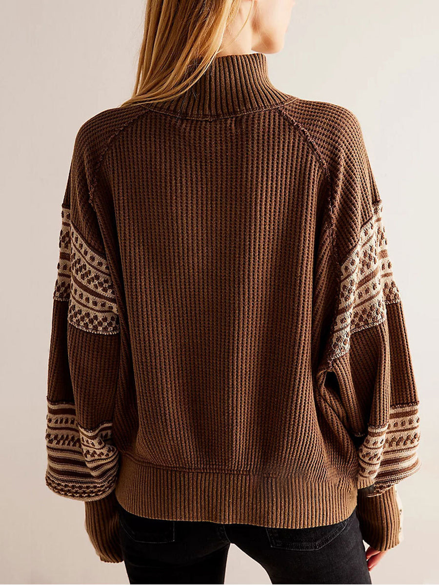 Comfortable And Casual Mock-neck Waffle-knit Top