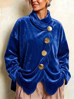 Velvet Jacket With A Wavy Hem And Diagonal Large Round Buttons