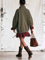 Chic Plaid-panelled Pure Cotton Sweatshirt-style Mini Dress