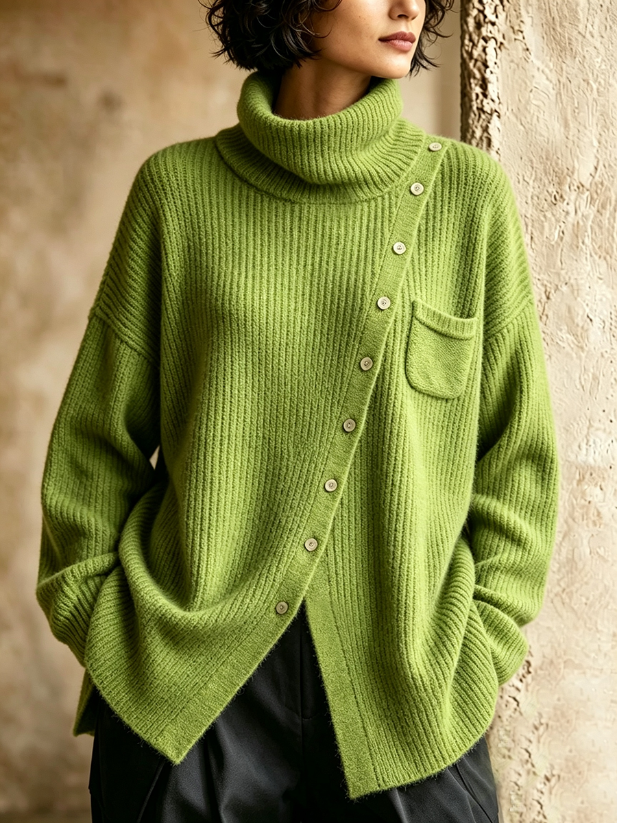 Relaxed Turtleneck Asymmetric Sweater