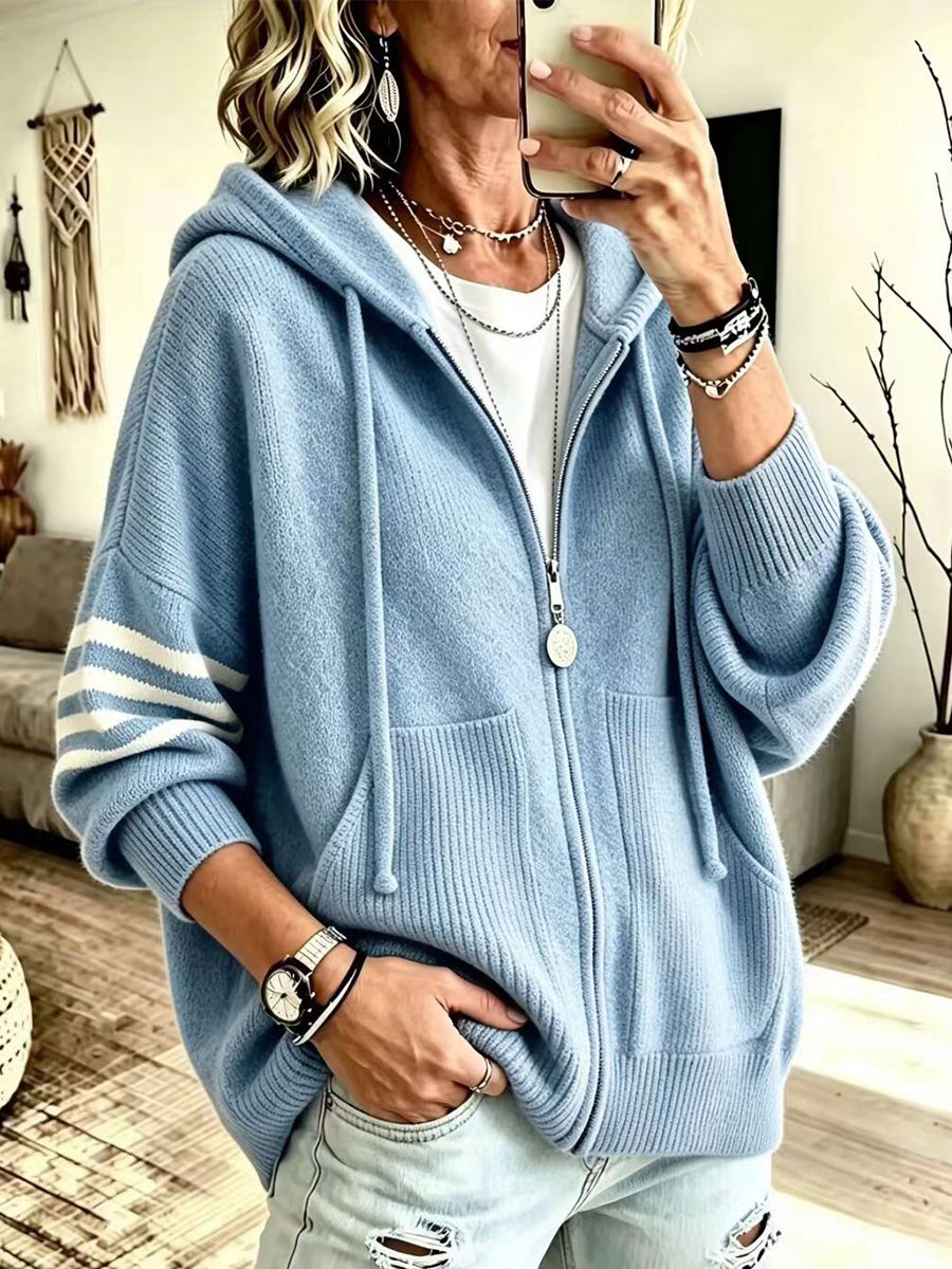 Oversized Knit Hoodie With Drawstring