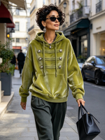 Chic Military-inspired Velvet Hooded Fall Winter Sweatshirt