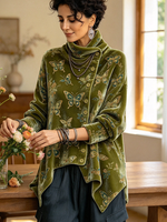 Chic Cozy Green Butterfly Velvet Tunic
