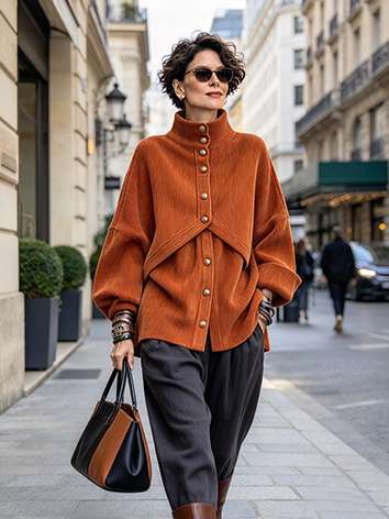 Relaxed Chic Fake Two-piece Oversized Corduroy Top