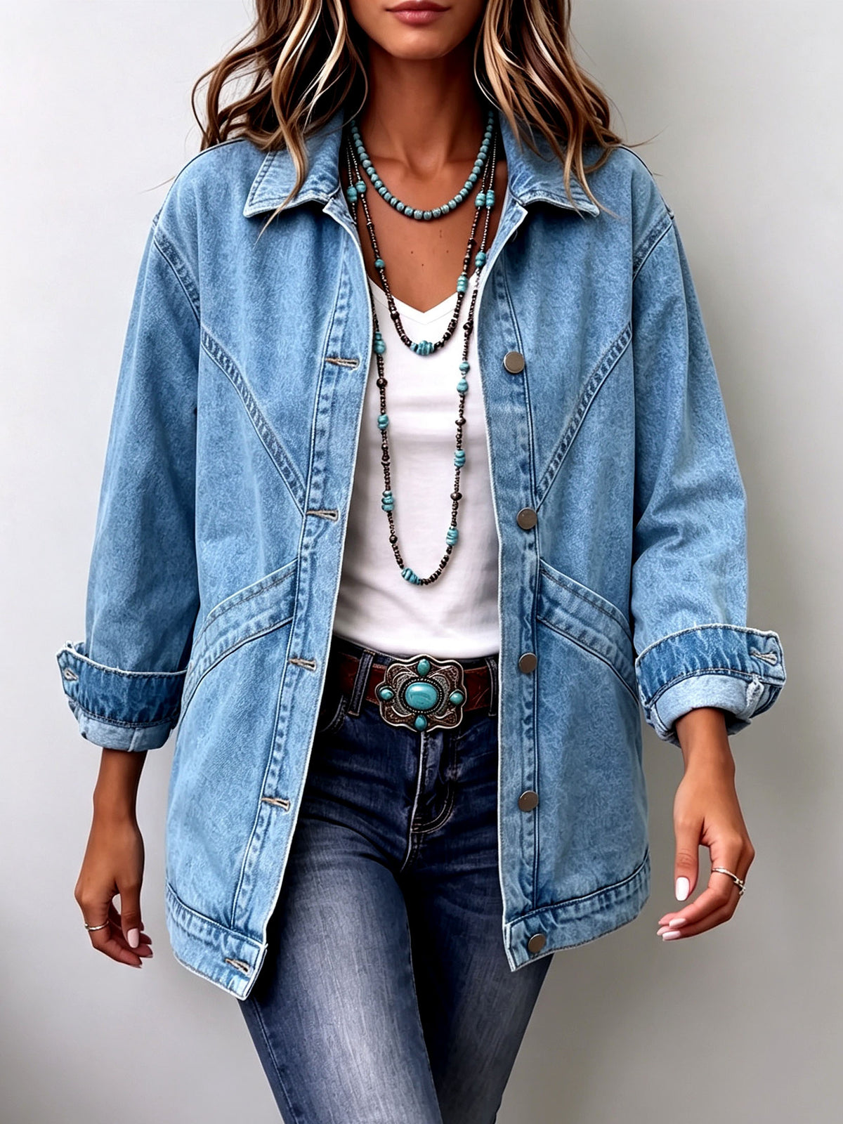 Casual Oversized Twill Patchwork Denim Jacket