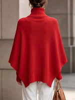 Women's Solid-Color High-Neck Long-Sleeve Loose-Fit Cape-Style Knit Top