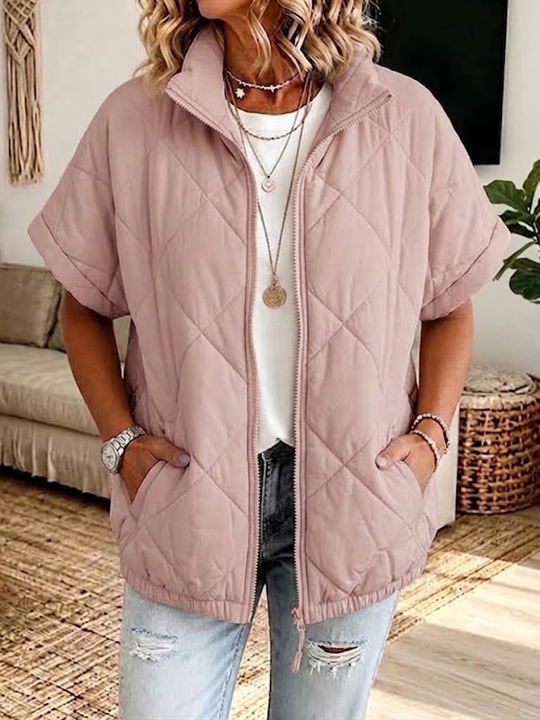 Casual Diamond-quilted Zip-up Padded Jacket