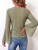 Women's Leopard Print V-neck Long Sleeve Casual Loose Stretch Top
