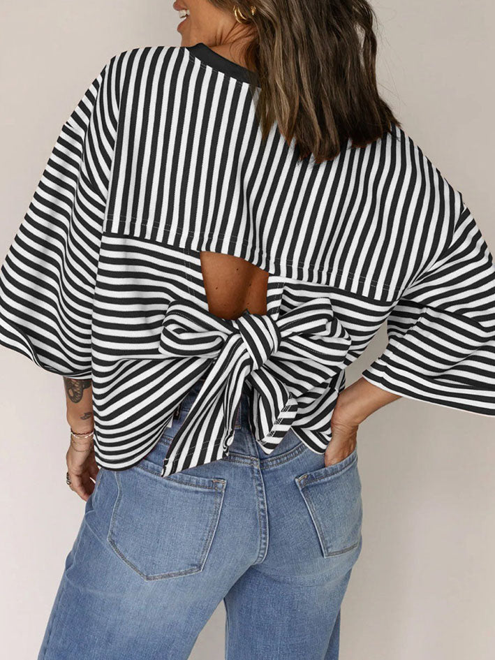 Chic Comfortable Striped Bow Knit Top