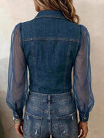 Women's Collared Long-sleeved Casual Loose Chiffon Patchwork Denim Shirt