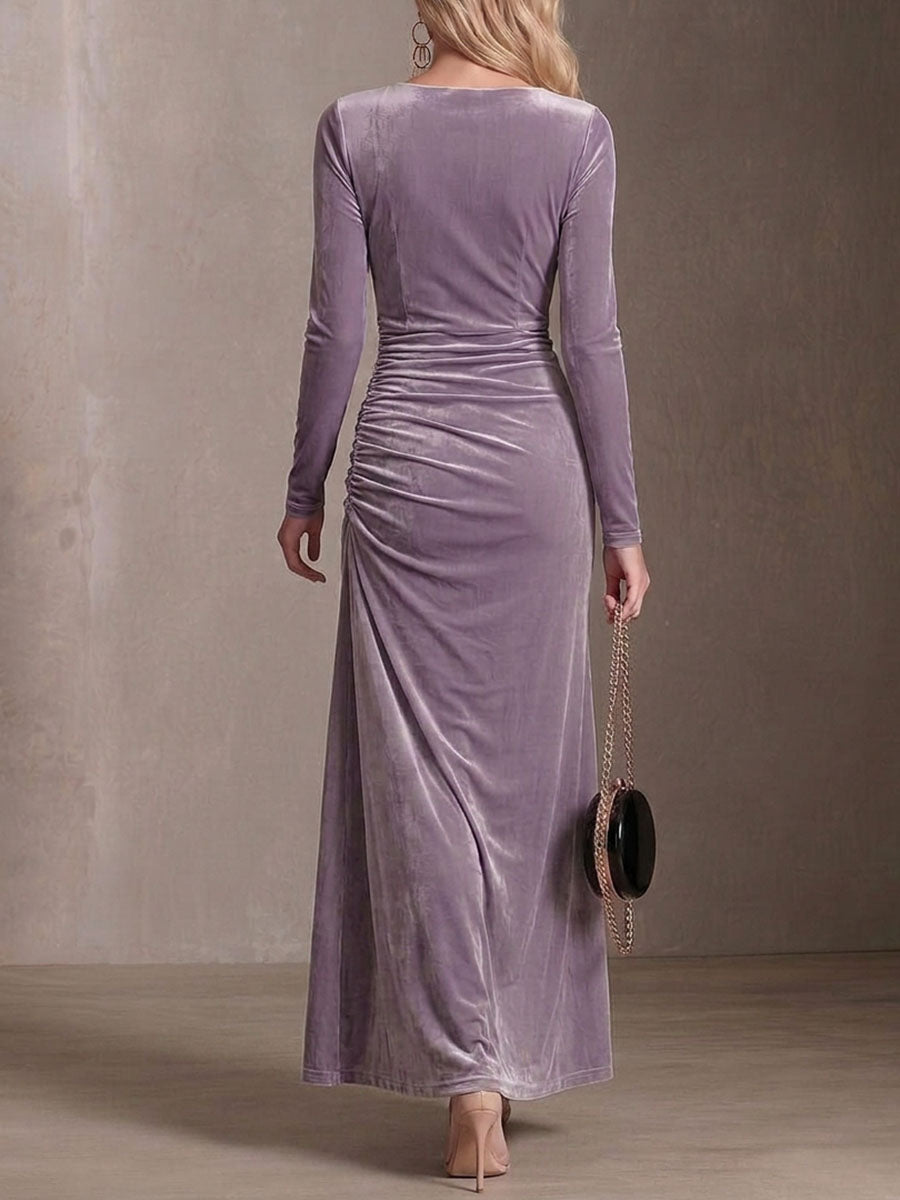 Women's Solid Color Turtleneck Long Sleeve Casual Loose Velvet Dress