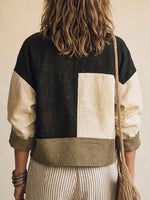Chic Casual Color-block Cotton-linen Blend Cropped Jacket