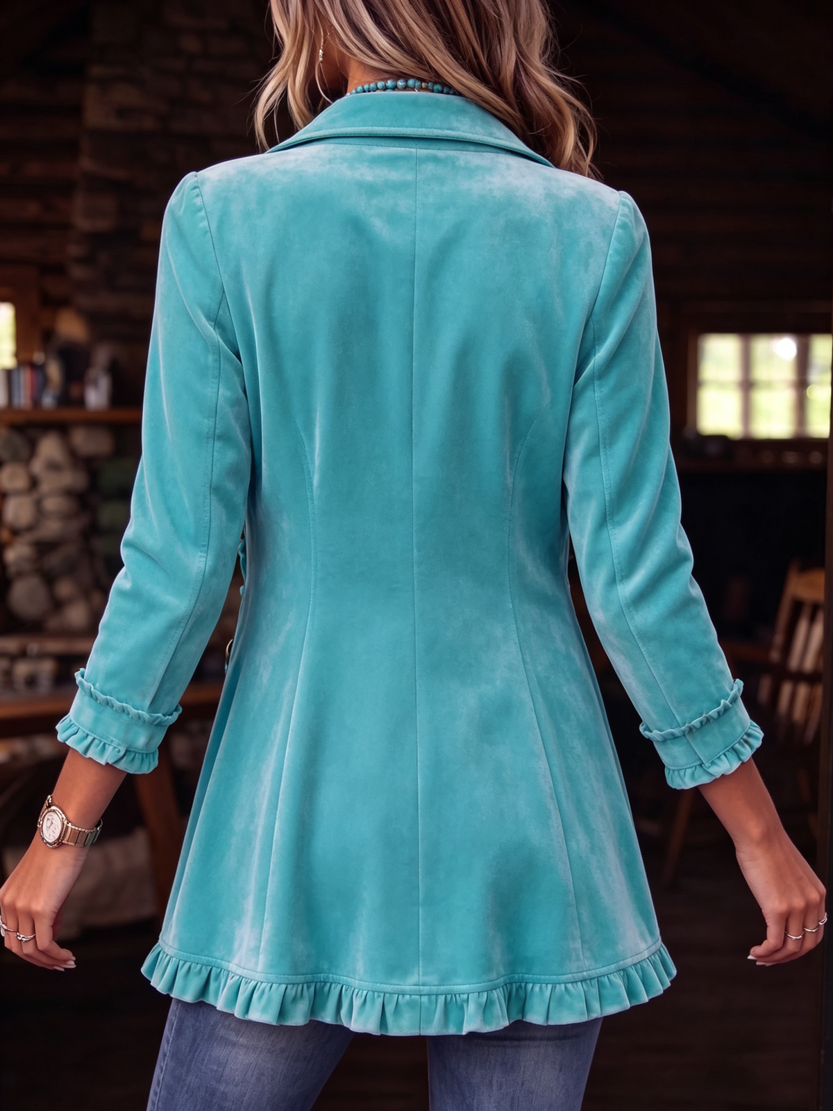 Retro Boho Ruffled Velvet Jacket