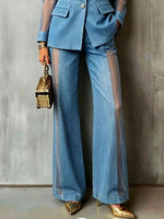 Chic Sheer-paneled Denim Blazer Jacket