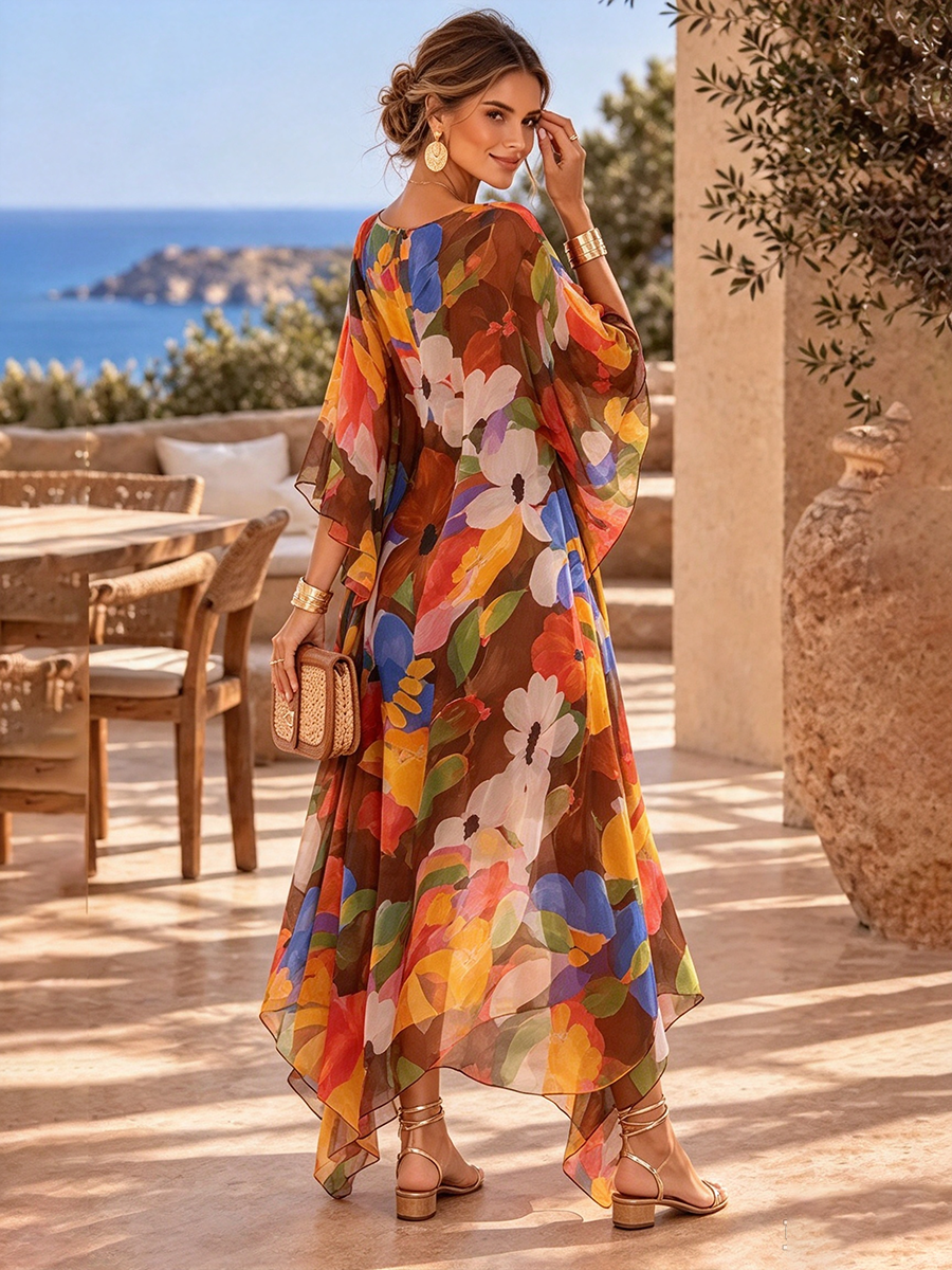 Resort Cozy Chic Floral Long Sleeve Maxi Dress