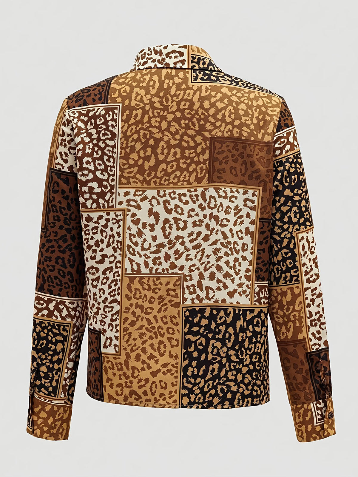 Vintage-style Patchwork Leopard Print Cotton Shirt