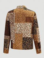 Vintage-style Patchwork Leopard Print Cotton Shirt