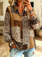 Vintage-style Patchwork Leopard Print Cotton Shirt