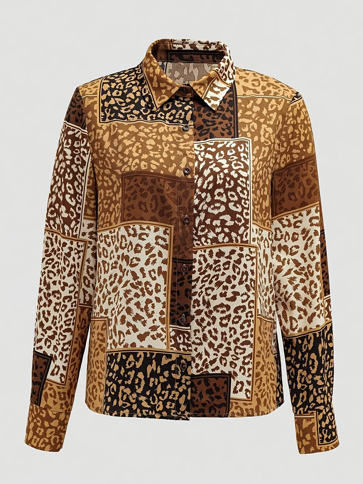 Vintage-style Patchwork Leopard Print Cotton Shirt