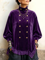 Velvet Top With An Elegant Lace-trimmed Stand Collar