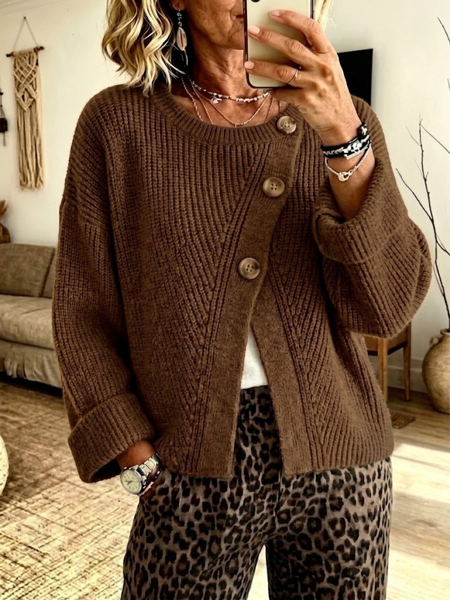 Diagonal Button Chunky Knit Cardigan
