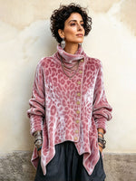 Chic Cozy Pink Leopard Print Velvet Top