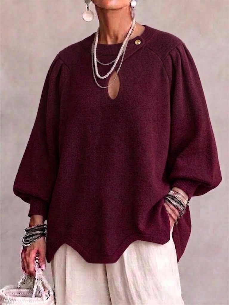 Loose-fit Knit Top With A Round Neck, Cut-out Details, And Lantern Sleeves.