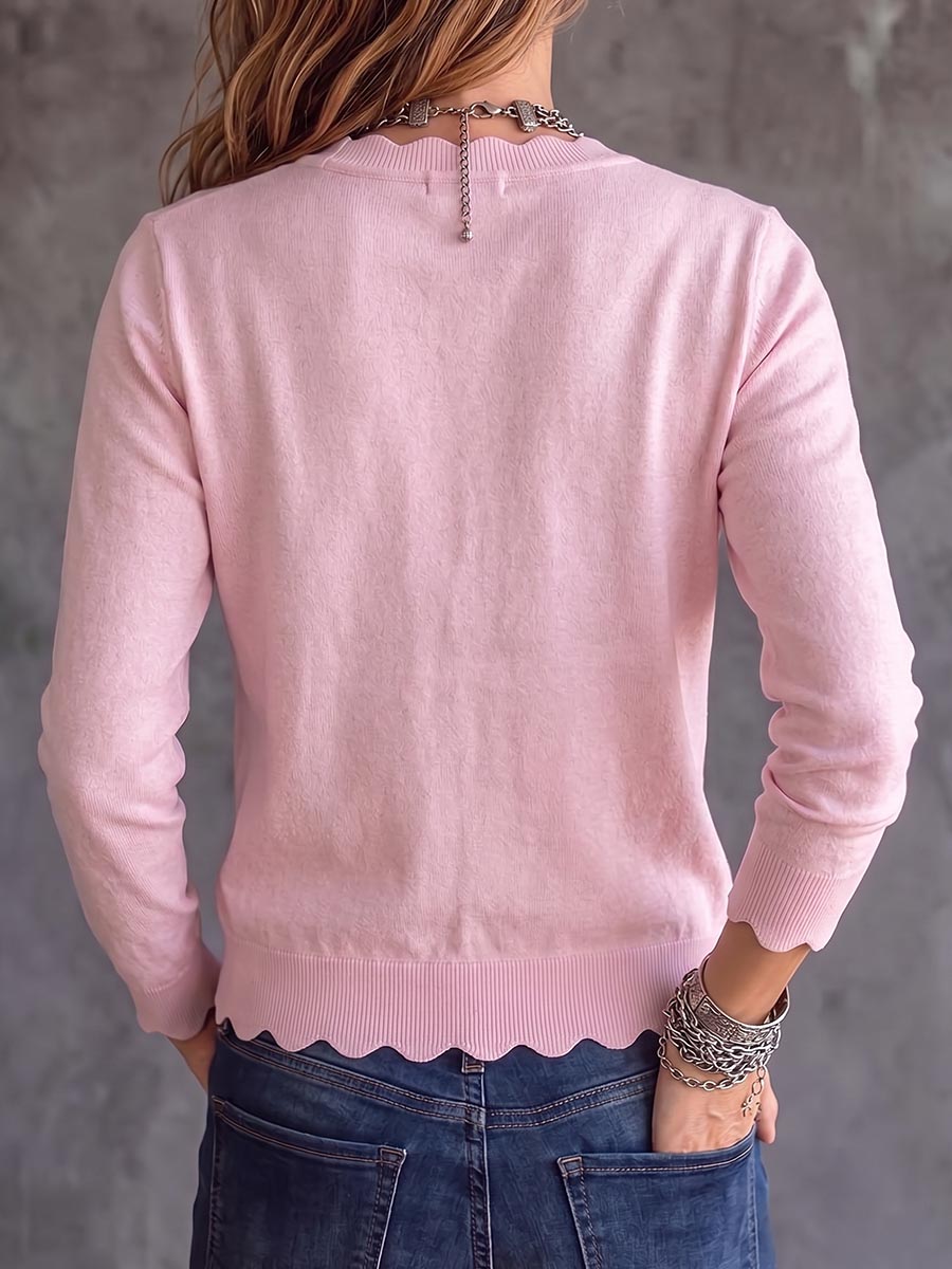Women's Solid Color V-neck Long Sleeve Casual Loose Knit Cardigan