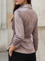 Elegant Silk Satin Wrap Blouse With Ruched Detail