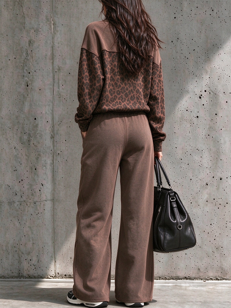 Chic Leopard-Print Patchwork Lounge Set