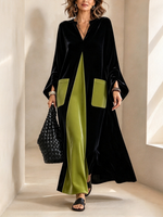 Elegant Artistic Cut Color-block Velvet Dress